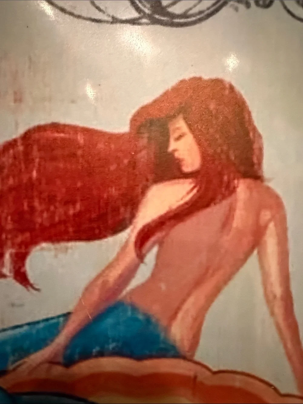 Mermaid Lounge Tin Wall Sign - Decorative Blue & Red Home Bath Art